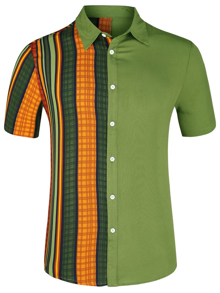 Document Here is the classic green patchwork shirt for mens or boys. Those who prefer a classic look and  want an eye catching look can choose this one. It is good as men and even boys color block shirts.You can wear it above tshirts and casual trousers.Contact us if you have any questions on sizing.Machine wash cold inside out.Measurement (in inches)International Size----------Chest Girth----------Shoulder Width----------Back LengthS--------------------------------40 1/2------------------17 1/4 Green Patchwork Button-up Shirt, Multicolor Cotton Shirt With Contrast Color, Multicolor Contrast Cotton Shirt, Green Patchwork Shirt For Summer, Green Patchwork Shirt For Spring, Spring Green Patchwork Shirt, Fitted Cotton Shirt With Color Block, Fitted Cotton Color Block Shirt, Green Collared Patchwork Tops