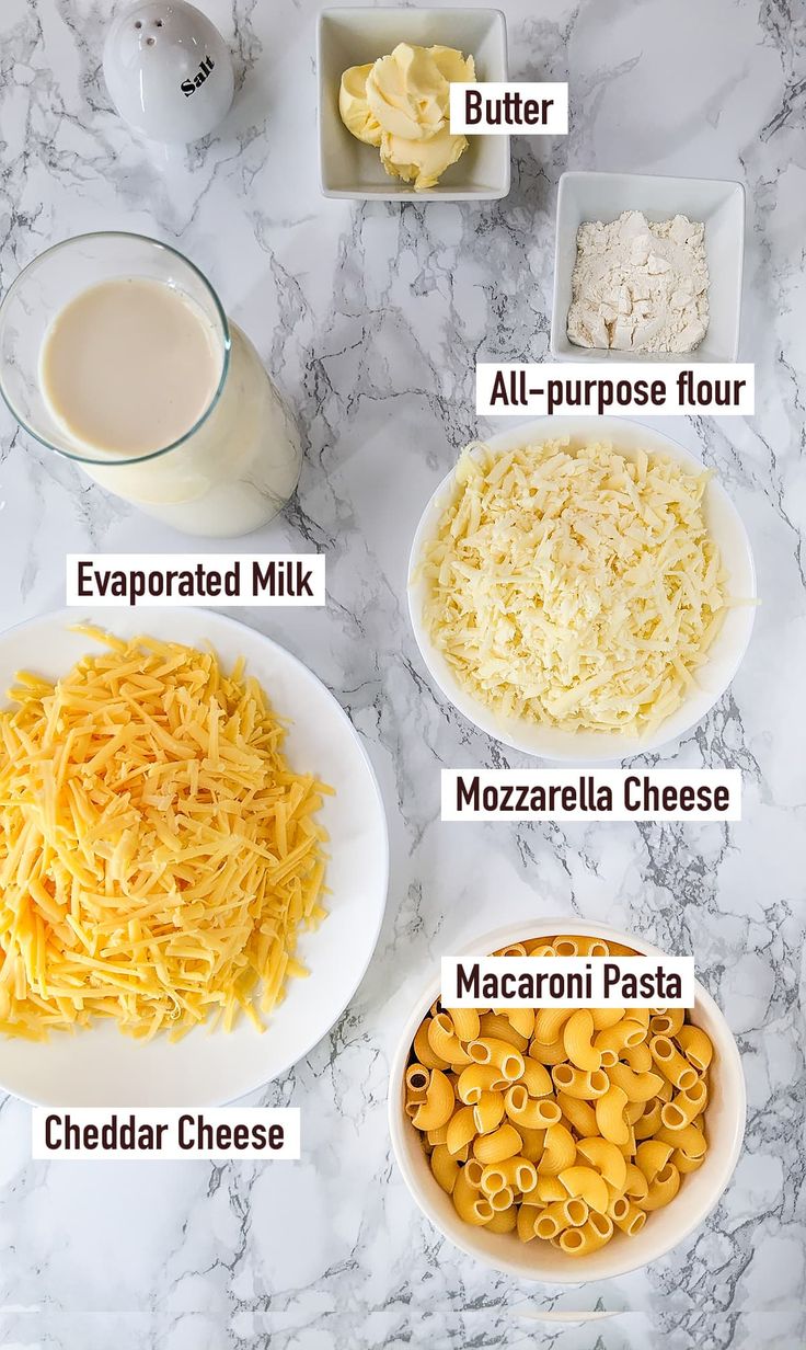 the ingredients for macaroni and cheese are shown here