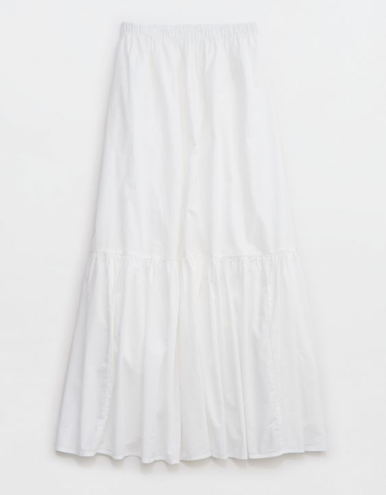 Aerie Poplin Tiered Maxi Skirt Aerie Clothing, White Maxi Skirt, Boot Cut Leggings, Skirt Swimsuit, White Maxi Skirts, Lounge Bra, Tiered Maxi Skirt, White Maxi, Lace Bralette