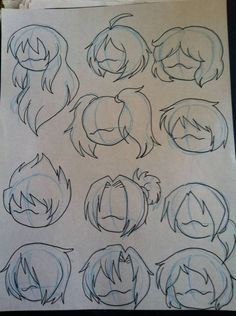 some drawings of different faces and hair styles are shown in this drawing class lesson on how to draw anime characters