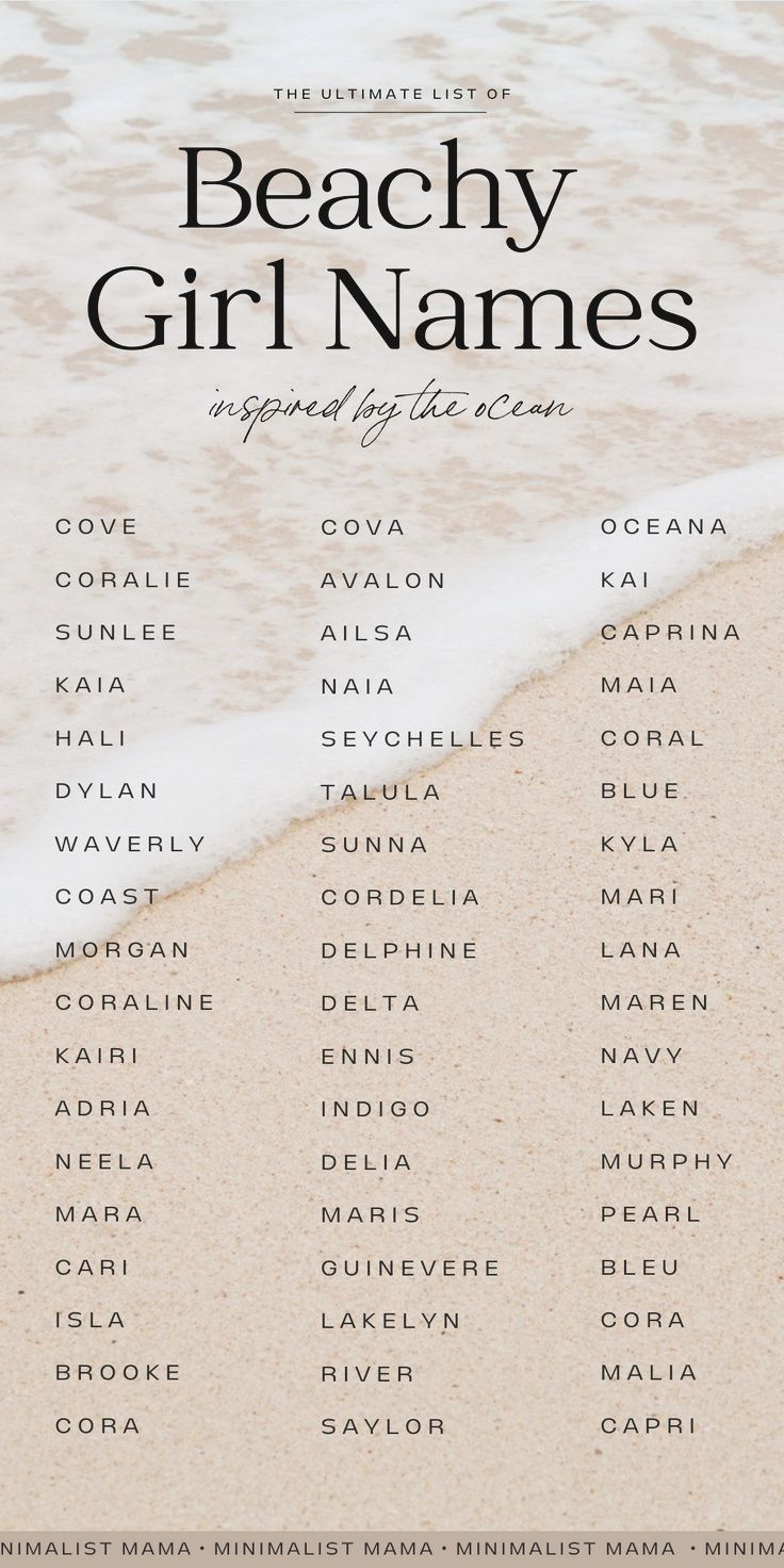 the beachy girl names are displayed in this poster