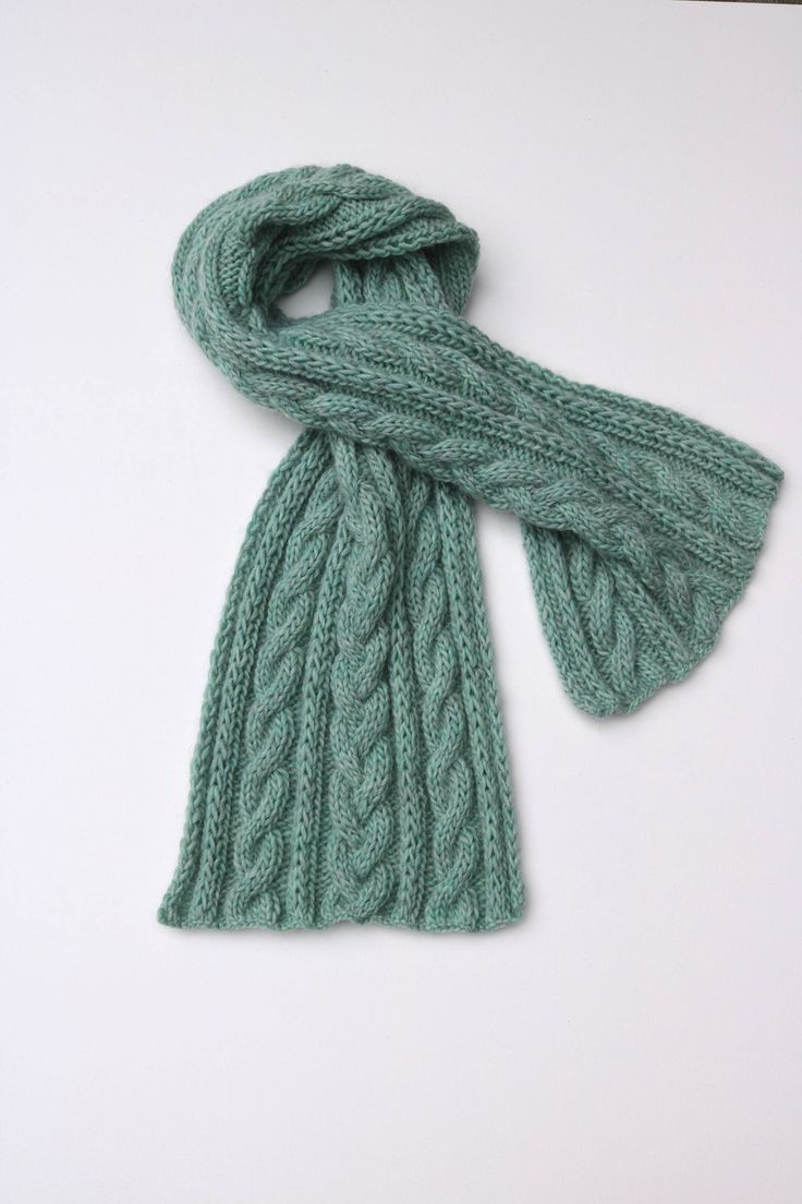 100% Wool Scarf  Colour is pale mint. 61 x 14 inch   Hand knit in Vancouver, British Columbia, Canada  during the snowy winter season. Cable Scarf, Wool Accessories, Yarn Gifts, Cable Knit Scarf, Vancouver British Columbia, Crochet Clothing, Snowy Winter, Fall Scarves, Knitting Ideas