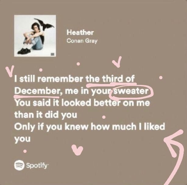 a woman sitting on top of a bed next to a pink and brown background with the words i still remember the third of december, me in your sweater