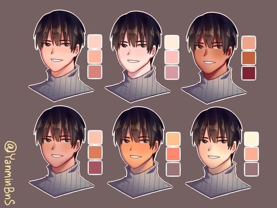 an anime character's face with different facial expressions and hair color options for each individual