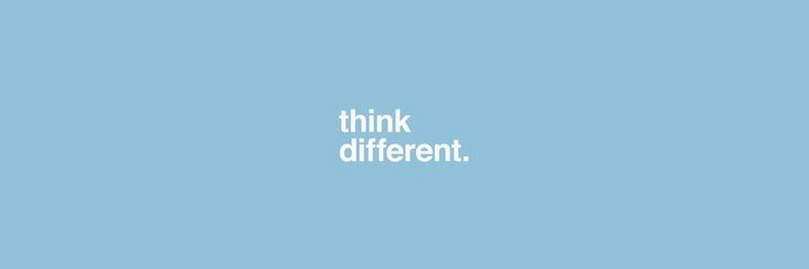 the words think different are in white on a light blue background, and there is no image to describe