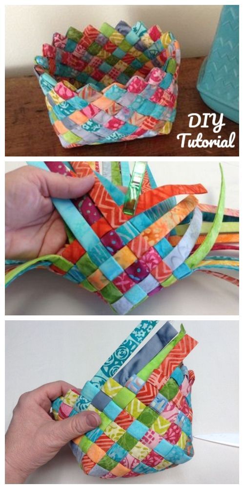 the instructions for how to make an origami basket with strips of fabric and ribbon