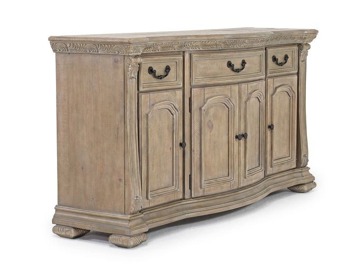 an antique style sideboard with two doors and three drawers