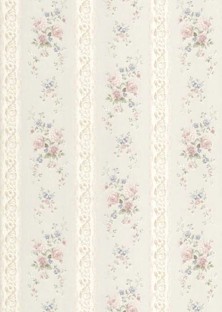 a white wallpaper with pink and blue flowers on the top, along with vertical stripes