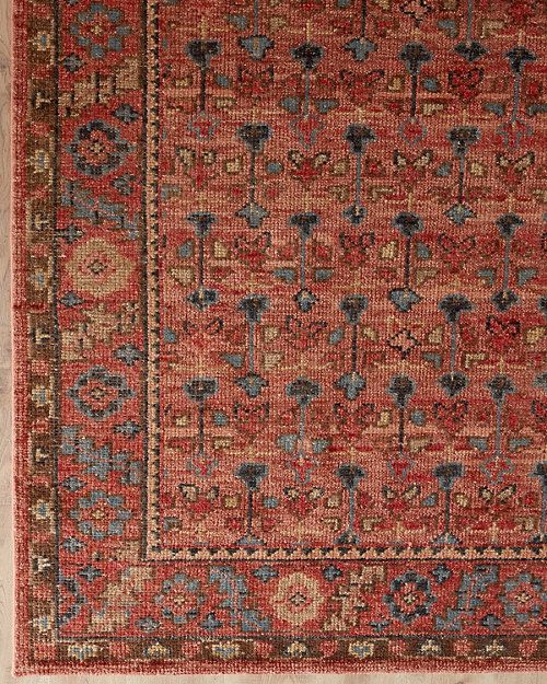 Jordan Hand-Knotted Wool Rug Antique Brick, Block Printed Textiles, Garnet Hill, Vintage Indian, Cotton Rug, Floral Rug, Red Rugs, Textile Prints, Soft Colors