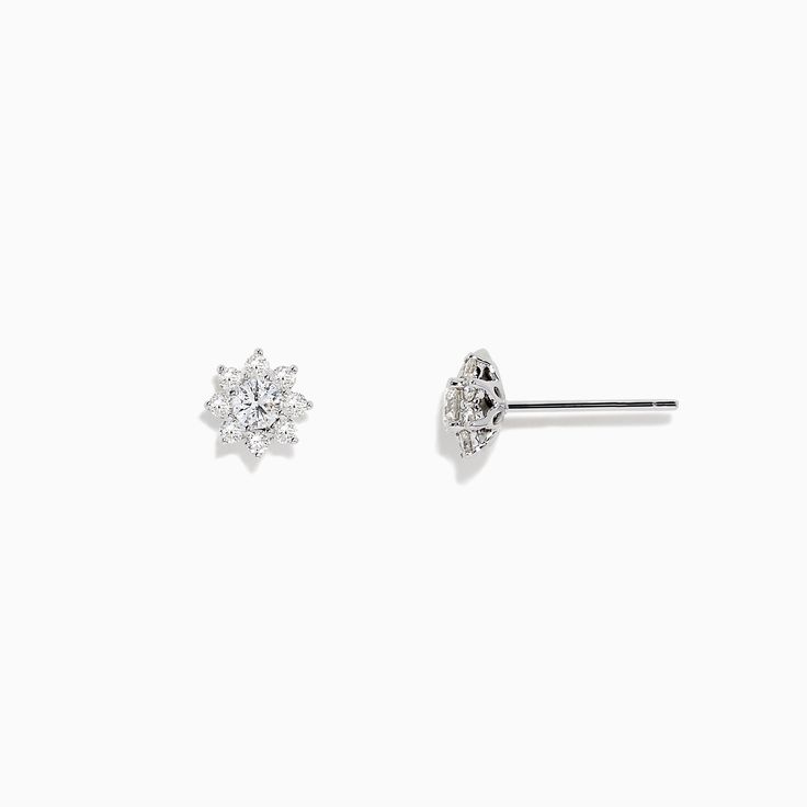 Effy Bouquet 14K White Gold Diamond Flower Earrings, 0.61 TCW Classic Flower Shaped Diamond Earrings For Formal Occasions, Classic Flower Shaped Diamond Earrings For Formal Events, Classic Diamond Flower Earrings For Formal Occasions, Classic Formal Diamond Flower Earrings, Classic Formal Flower Shaped Diamond Earrings, Formal Bridal Earrings With Cubic Zirconia In Flower Shape, Formal Flower Earrings With Prong Setting, Formal Flower-shaped Earrings With Prong Setting, Elegant Flower Shaped Earrings With Brilliant Cut