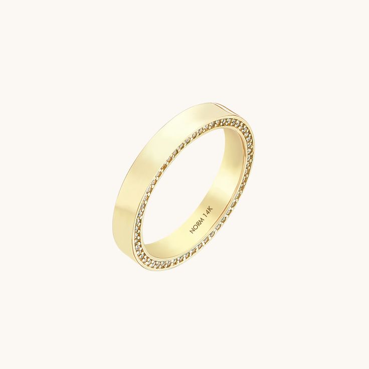 Women's Paved Side Flat Wedding Ring in 14k Gold Timeless Half Eternity Band For Promise, Timeless Promise Half Eternity Band, 14k Gold Diamond Ring With Halo For Anniversary, Dazzling Yellow Gold Eternity Band For Anniversary, Dazzling Gold Half Eternity Wedding Ring, Modern Wedding Eternity Band With Brilliant Cut, Classic Halo Diamond Ring With Round Band, Gold Elegant Eternity Band, Eternity Band With Single Cut Diamonds For Promise Ring