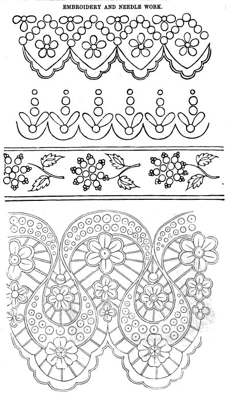 three different designs for embroidery and needle work