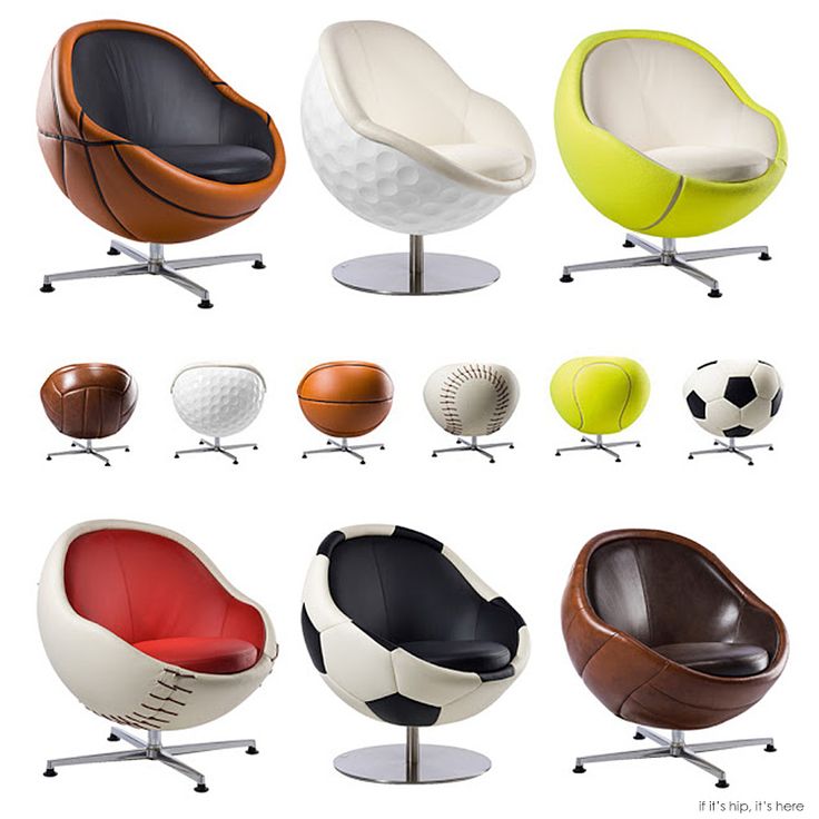 an assortment of different chairs and balls