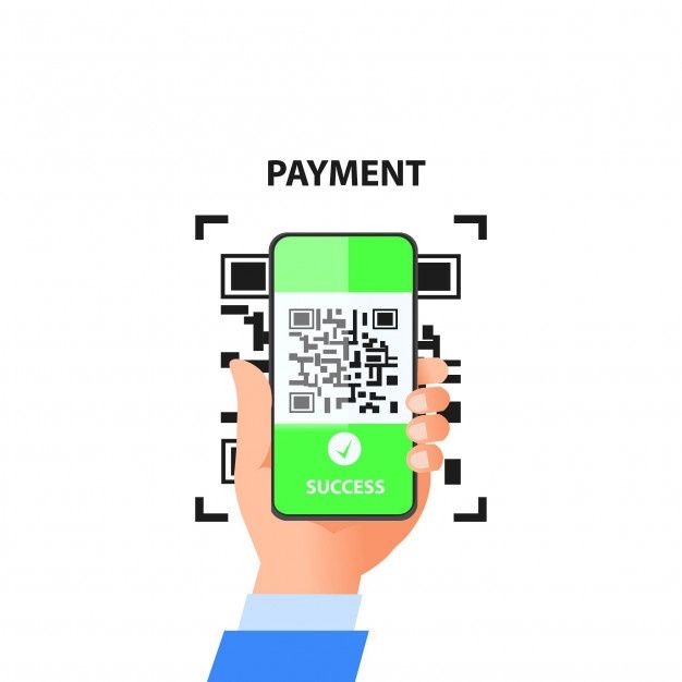 hand holding smart phone with qr code on the screen and texting payment success