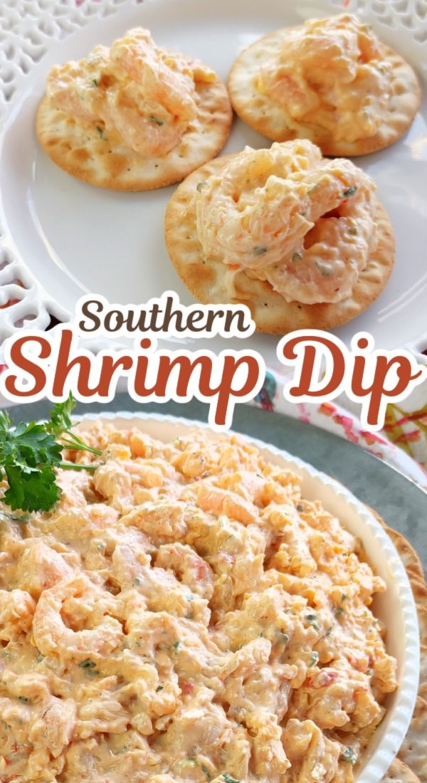 shrimp dip in a bowl with crackers on the side