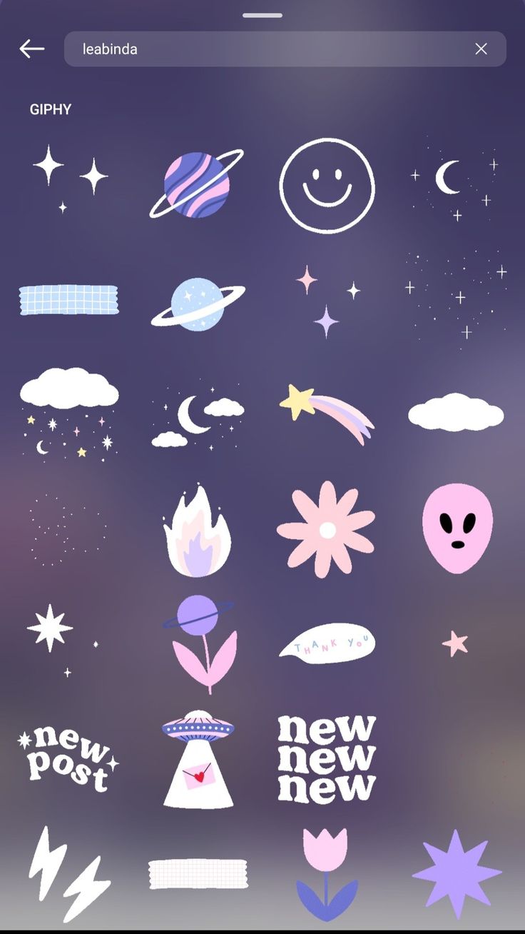 an iphone screen with various stickers on it, including stars and planets in the sky