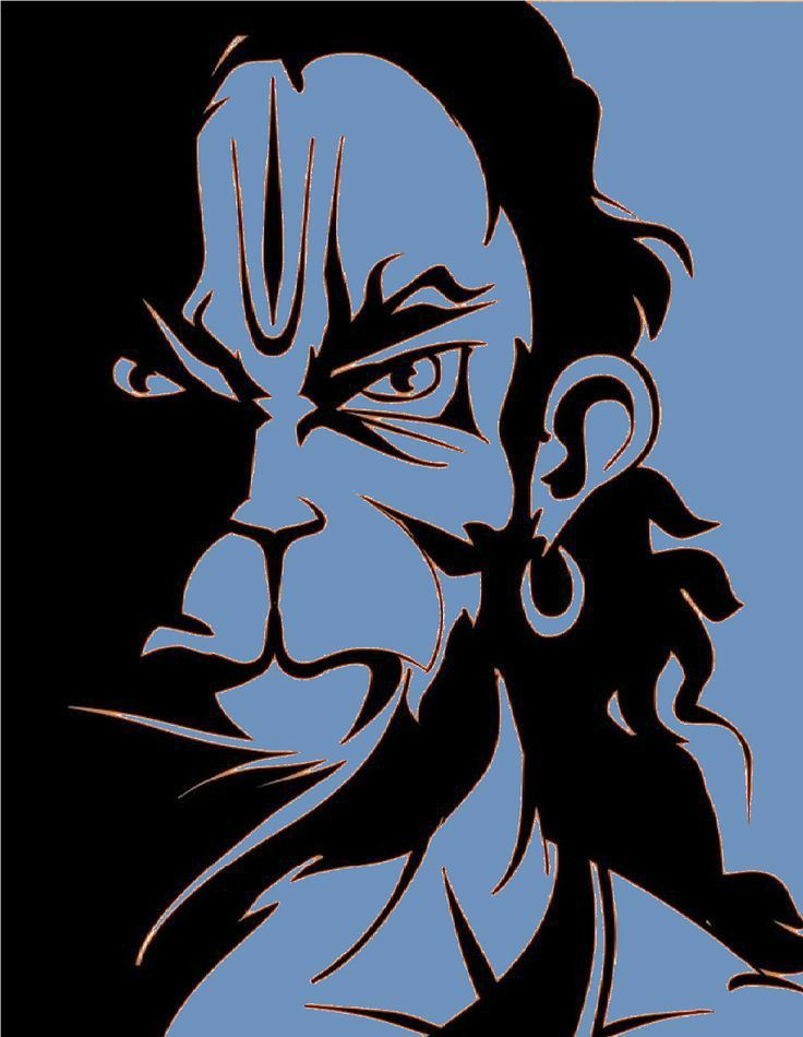 the face of a man with long hair and big eyes is drawn in black on a blue background