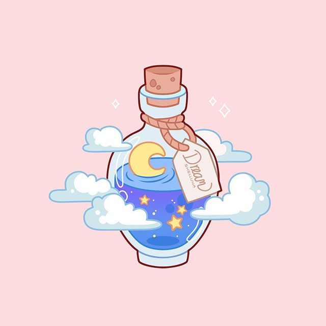 a bottle with a moon on top and clouds around it