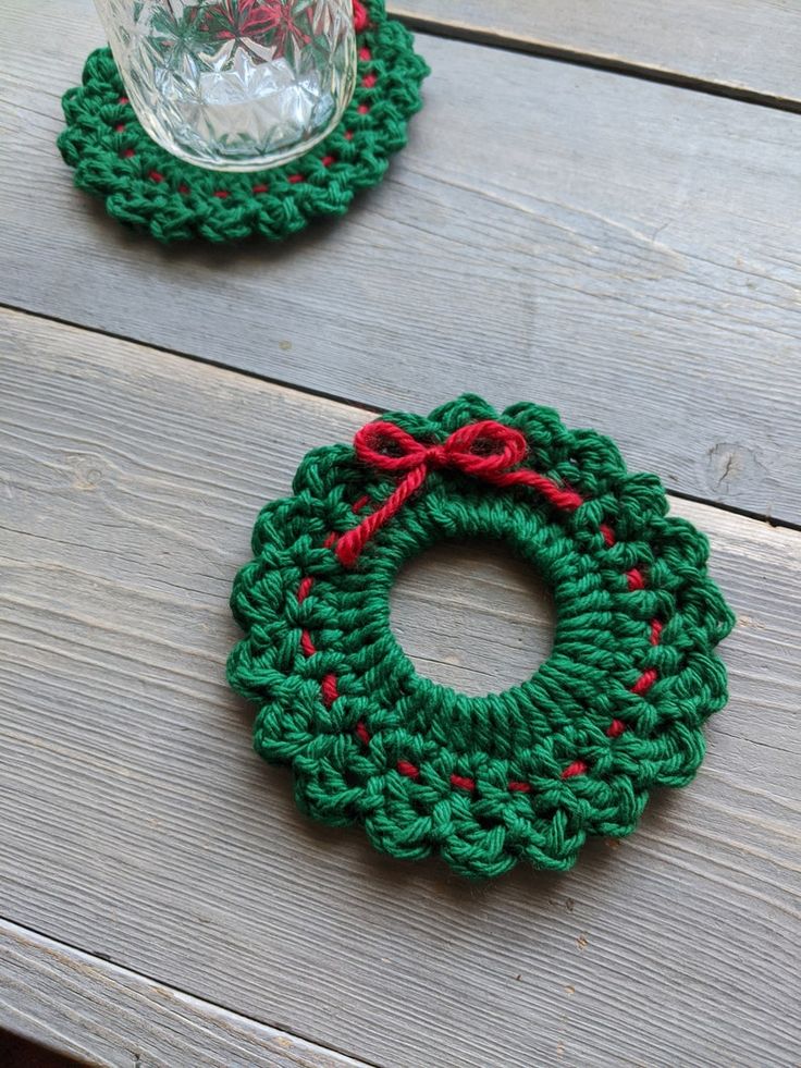 Christmas Wreath Crochet Coaster Pattern | Etsy Crochet Christmas Practical Gifts, Crochet Christmas Wreath Free Pattern Trees, Crochet Christmas Wreath Free Pattern Red Hearts, Free Crochet Wreath Ornament Patterns, Crochet Wreath Pattern Freeknitted Christmas Wreath, Free Crochet Wreath Applique Patterns, Small Crocheted Christmas Wreaths, Crochet Christmas Tree Wreath, Crotchet Christmas Wreaths