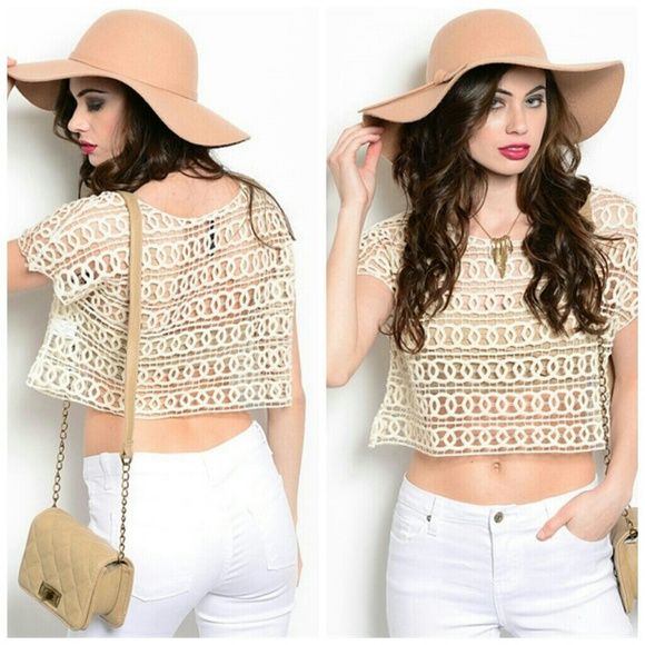 NEW: Sheer Patterned Crochet Crop Top This Unique Sheer Crochet Crop Top Is A Must Have For The Summer!  Features Geo Circular Link Pattern Throughout. 100% Cotton. Imported Small Approx: L: 17" B:19" W: 20".  Price firm unless bundling.   Sizing is juniors sizes similar to Forever21 Tops Crop Tops Beige Crochet Trim Lace Top For Summer, Chic Open Knit Crop Top For Summer, Chic Crochet Lace Crop Top For Vacation, Beige Crochet Lace Top For Summer, Cream Short Sleeve Crochet Top For Summer, Chic Lace Crop Top For Vacation, Chic Summer Open Knit Crop Top, Chic Crochet Crop Top For Spring, Chic Crochet Trim Top For Day Out