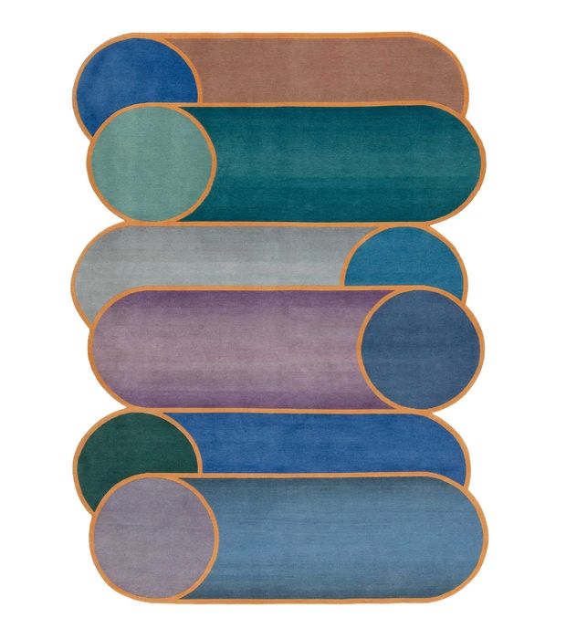 a rug with different colors and shapes on it