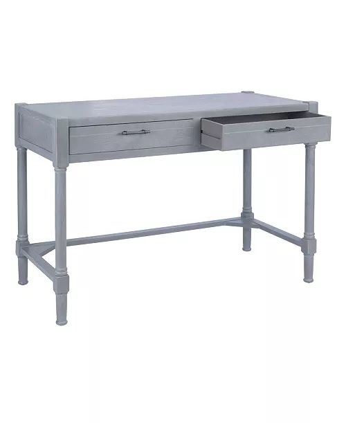 a gray desk with two drawers on it