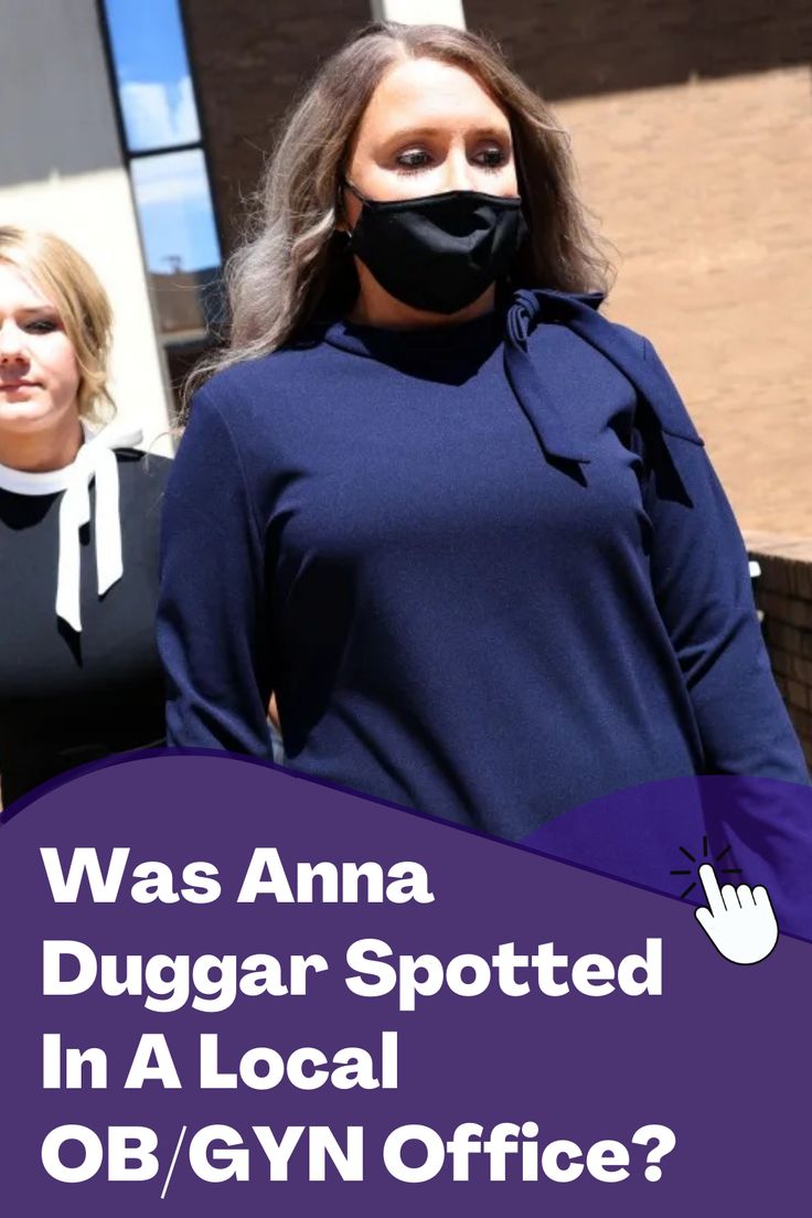 two women wearing face masks walking down the street with text overlay that reads, was amanda duggar spotted in a local ob / gyn office?