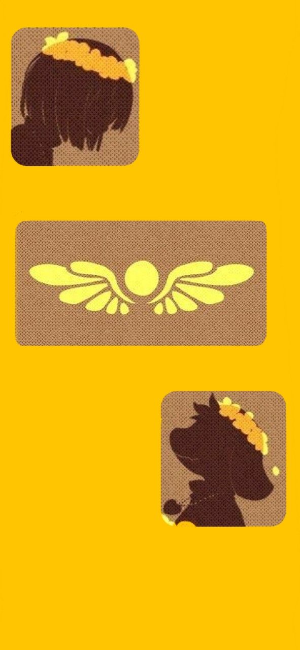 the silhouettes of two women with flowers in their hair are shown against a yellow background