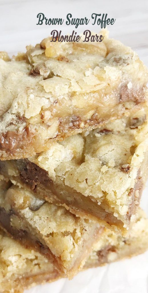 brown sugar coffee blondie bars stacked on top of each other