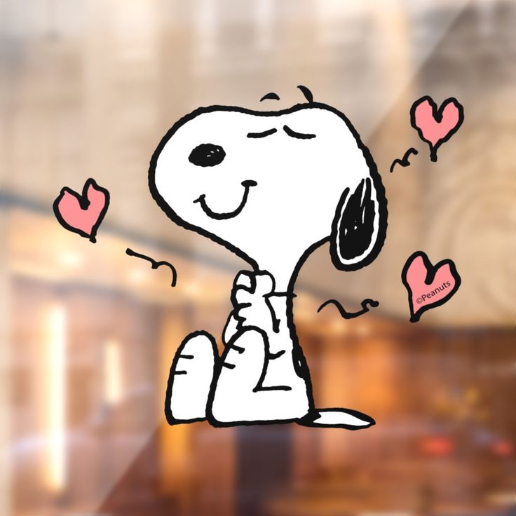 a drawing of a snoopy dog with hearts on it's nose sitting in front of a window