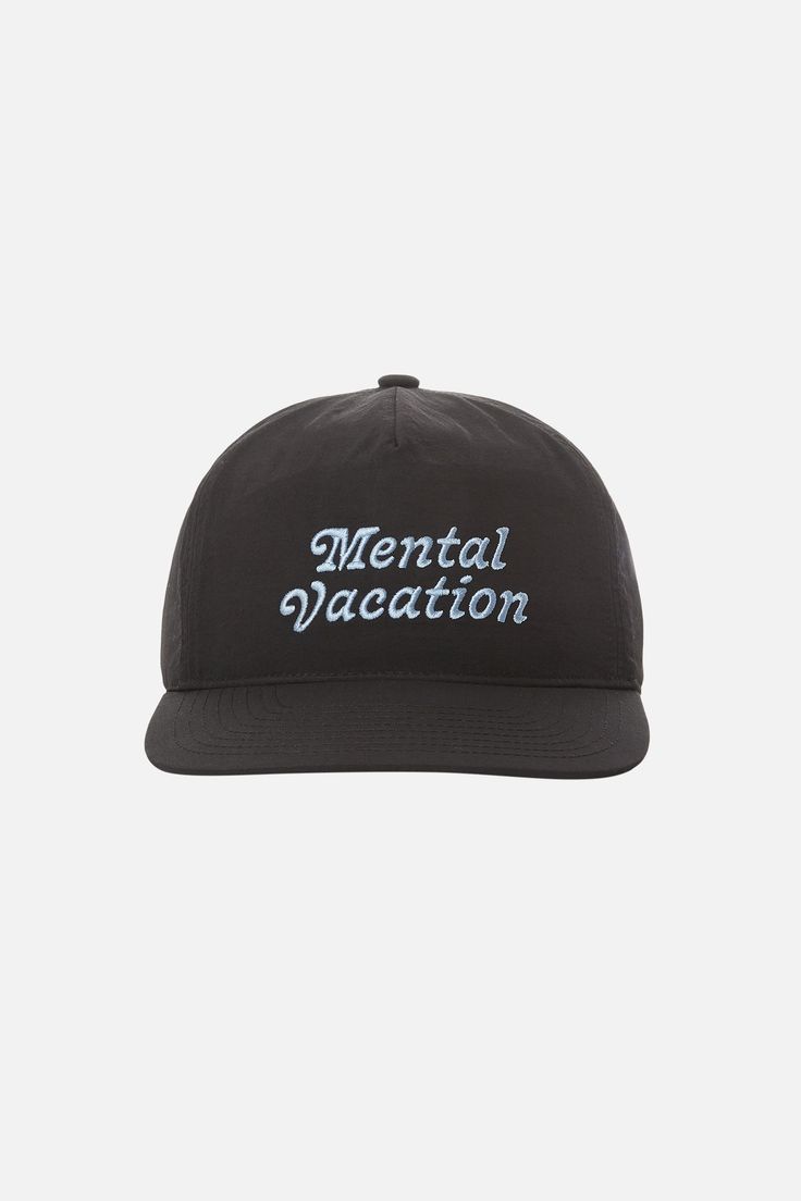 The Mental Vacation Hat is made from 100% nylon and features a retro type embroidery. 100% Nylon 5-panel hat Mid-crown unstructured Katin custom embroidery Snapback closure | Mental Vacation Hat Nylon in Bay Blue by Katin Nylon Snapback Hat, One Size Fits Most, Nylon Snapback Baseball Cap For Streetwear, Nylon Cap For Streetwear, One Size Fits Most Nylon Snapback Hat, Nylon Streetwear Cap, Embroidered Logo Snapback Hat For Travel, Nylon Flat Brim Hat For Streetwear, Adjustable Nylon Snapback Baseball Cap, Flat Brim Nylon Hat For Streetwear