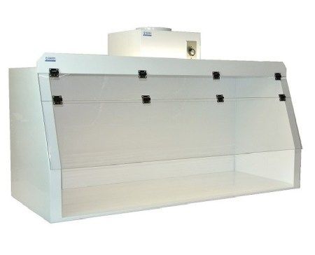 a large white box with black latches on the front and sides, sitting against a white background