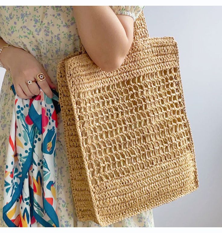 Chic simple straw woven tote bag perfect for summer outfit. Size approximately 37cm x 37cm (14.5in x 14.5in) Designer Style ID: 8329 Chic Straw Woven Tote Bag, Vintage Vibes, Summer Bag, Everyday Shoulder Bag, Beach Bag Eco-friendly Square Straw Bag For Beach, Rectangular Open Weave Straw Bag For Shopping, Spring Shopping Beach Bag Handwoven, Summer Large Capacity Square Crochet Bag, Spring Shopping Jute Shoulder Bag, Large Square Crochet Bag For Summer, Spring Handwoven Beach Bag For Shopping, Spring Shopping Straw Jute Bag, Large Capacity Square Crochet Bag For Summer