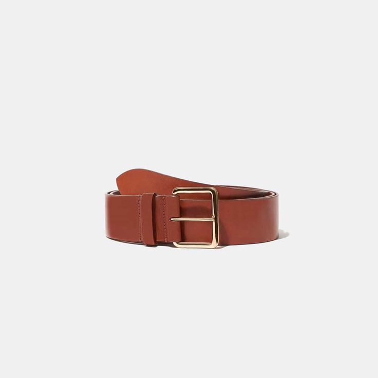 Largo Belt in Chestnut with Gold Buckle — Exclusive Classic Removable Belt For Workwear, Classic Adjustable Belts And Suspenders For Everyday, Classic Adjustable Belt For Everyday, Adjustable Belt For Work, Adjustable Self Belt For Workwear, Classic Brown Belt Buckles For Work, Brown Belt Buckles For Workwear, Classic Removable Belt With Rectangular Buckle, Classic Belt Buckles For Workwear