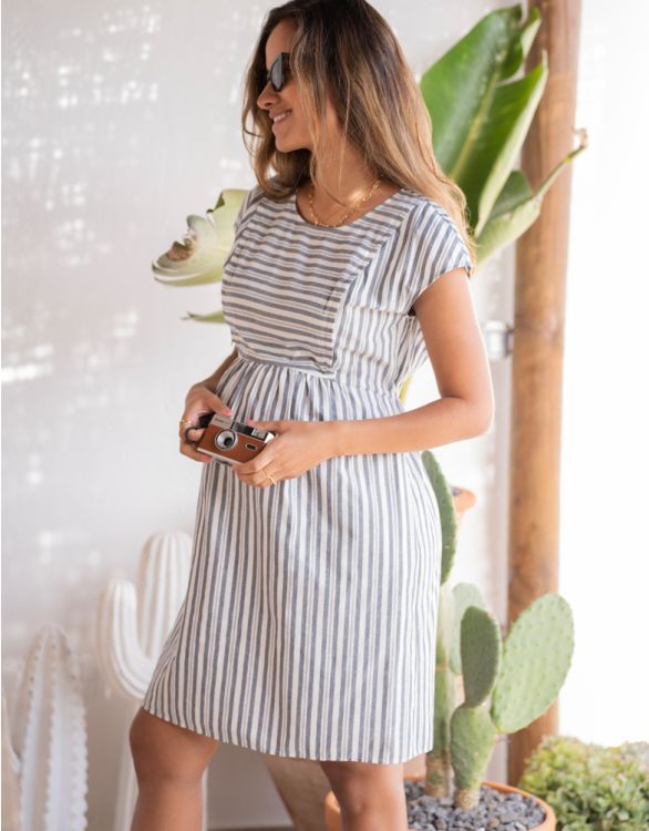 Cotton Stripe Maternity & Nursing Dress | Seraphine Empire Waist Maternity Dress, Modest Maternity Dresses, Cotton Maternity Dress, Percabeth Fanart, Clothes Sewing Ideas, Cocktail Dress Maternity, Bump Ahead, Nursing Friendly Dress, Floral Maternity Dresses