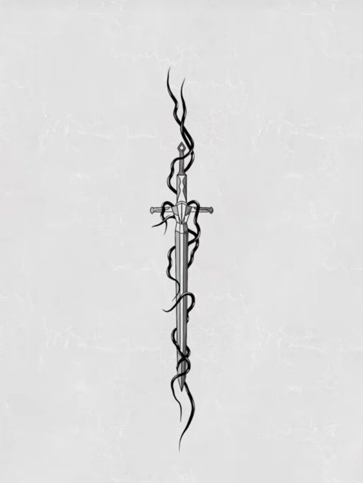 a black and white photo of a cross with vines on it's side, against a light gray background