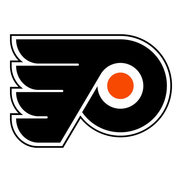 the philadelphia flyers logo with an orange dot on it's center piece in black and white