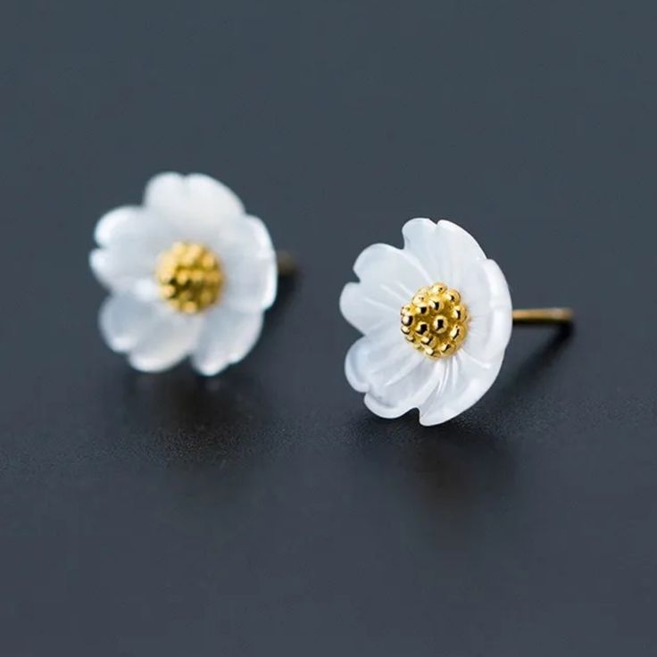 Flower Diameter - 1cm Stamped 925 Made From Ceramic And Sterling Silver Delicate White Spring Jewelry, White Classic Flower Earrings For Anniversary, Classic White Flower Earrings For Anniversary, Classic White Round Flower Earrings, Delicate White Jewelry For Spring, Dainty White Earrings For Spring, Delicate White Spring Earrings, Dainty White Flower Earrings For Spring, Spring White Sterling Silver Earrings