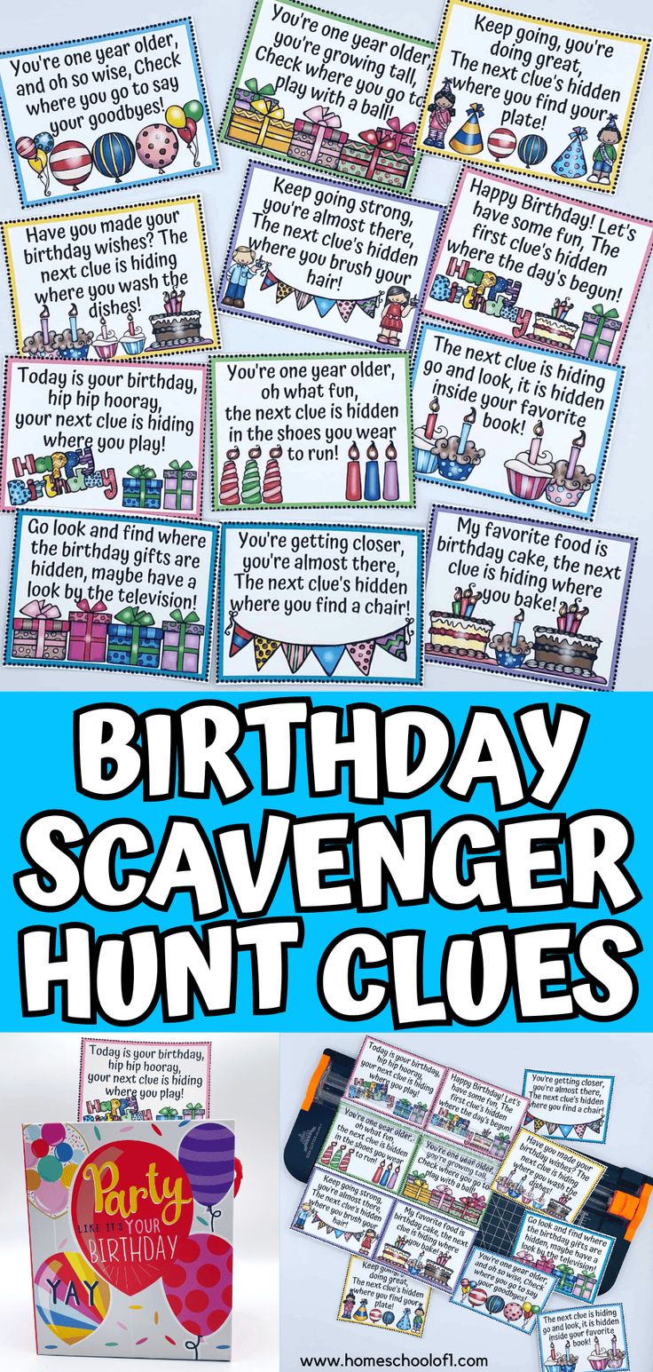 birthday scavenger hunt clues for kids to use in the classroom or at home