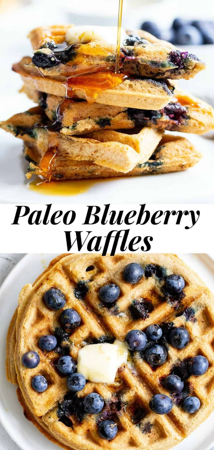 blueberry waffles are stacked on top of each other