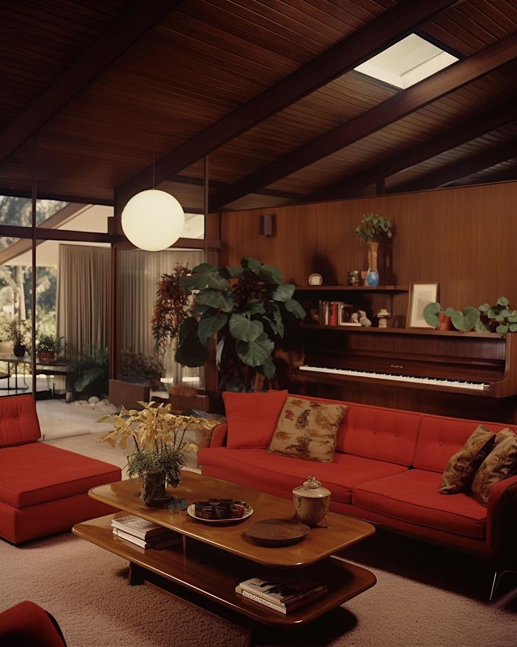 a living room filled with furniture and a piano