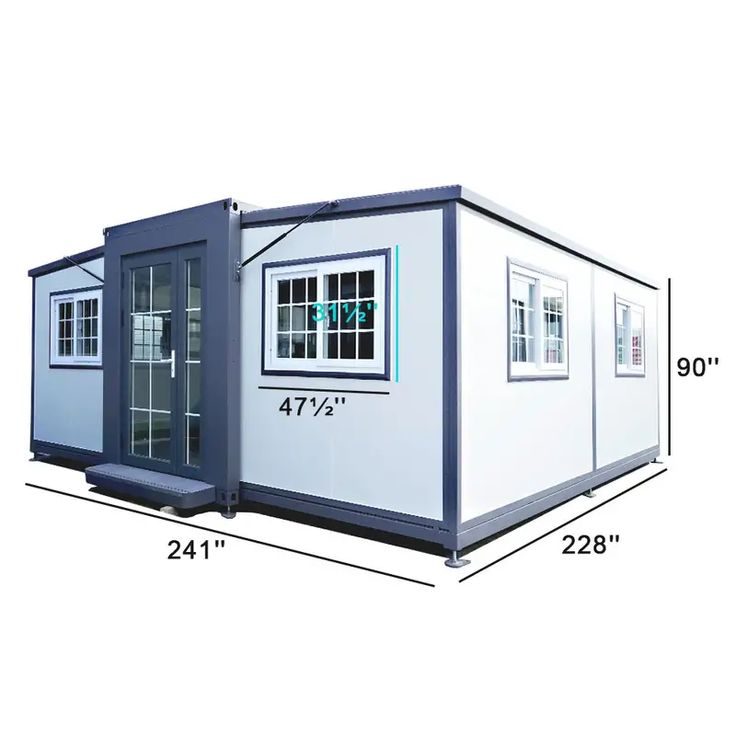 a blue and white shipping container is shown with the measurements for it's size