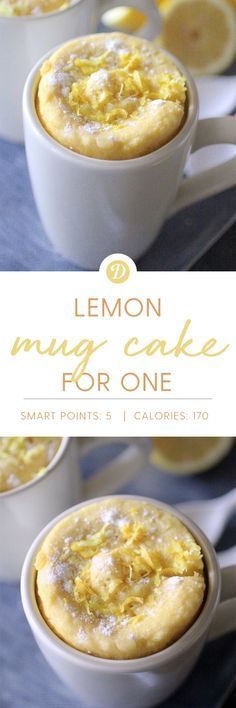 lemon mug cake for one in a white bowl