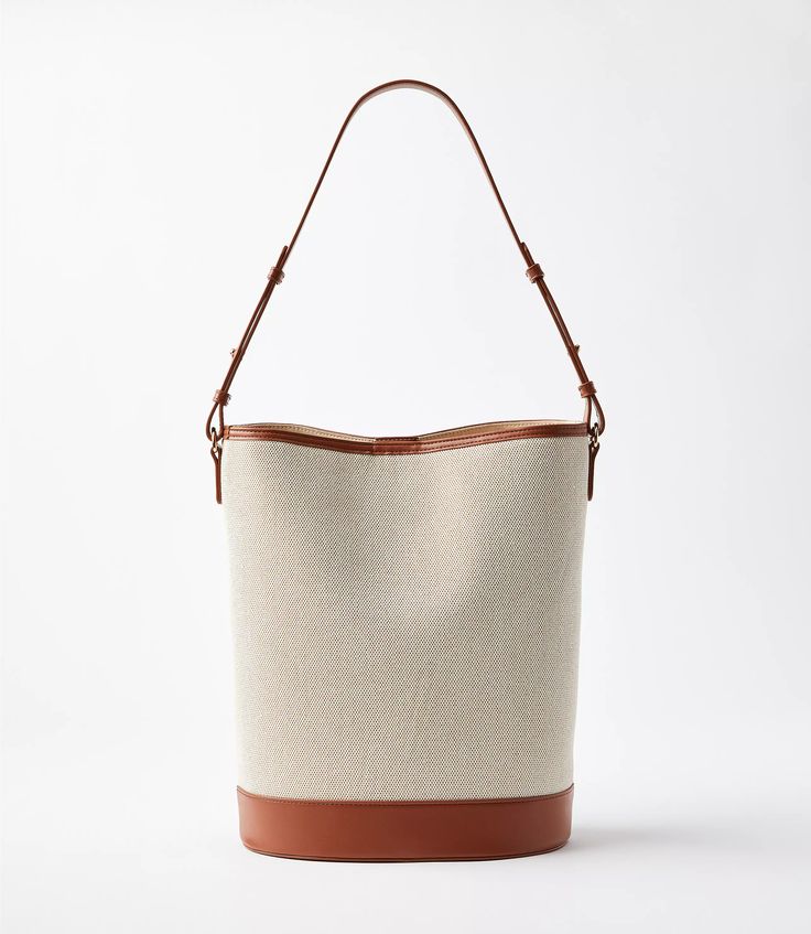 Faux Leather & Canvas Bucket Bag Bucket Bag Street Style, Canvas Bucket Bag, Bucket Handbags, Spring Street Style, Small Accessories, Leather Clutch, Fashion Handbags, Small Bags, Fabric Care