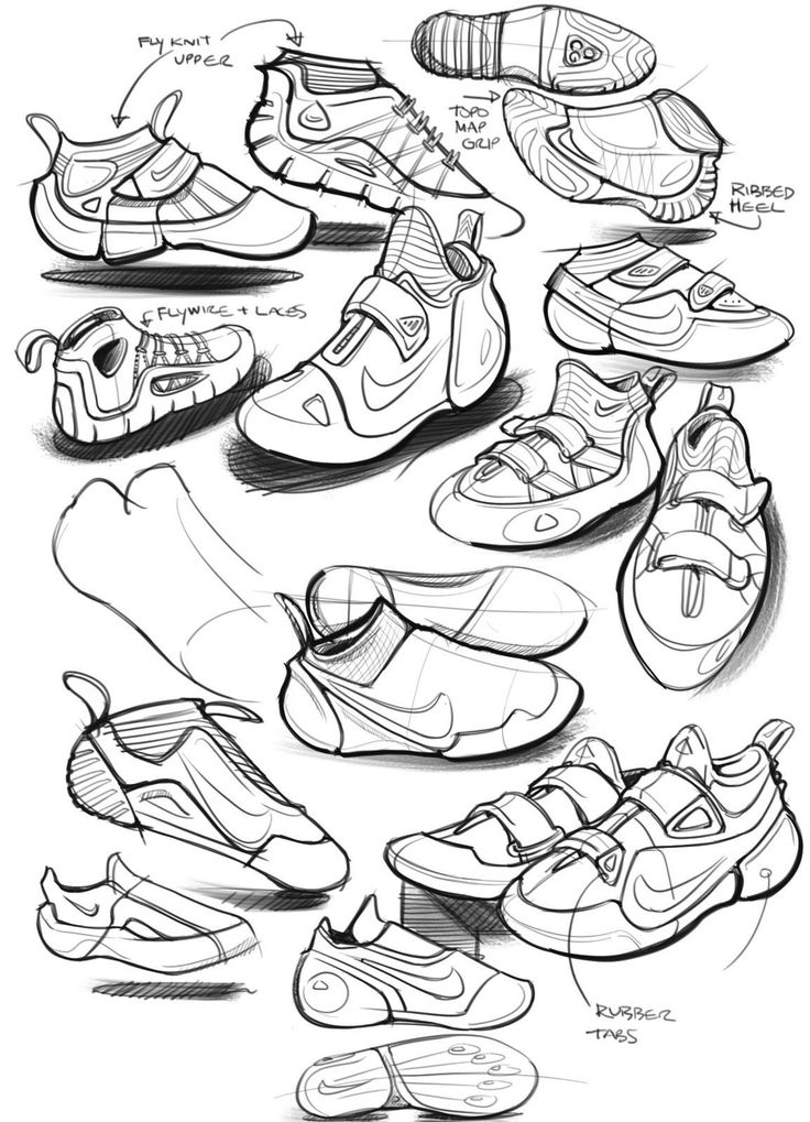 some sketches of different shoes and their names