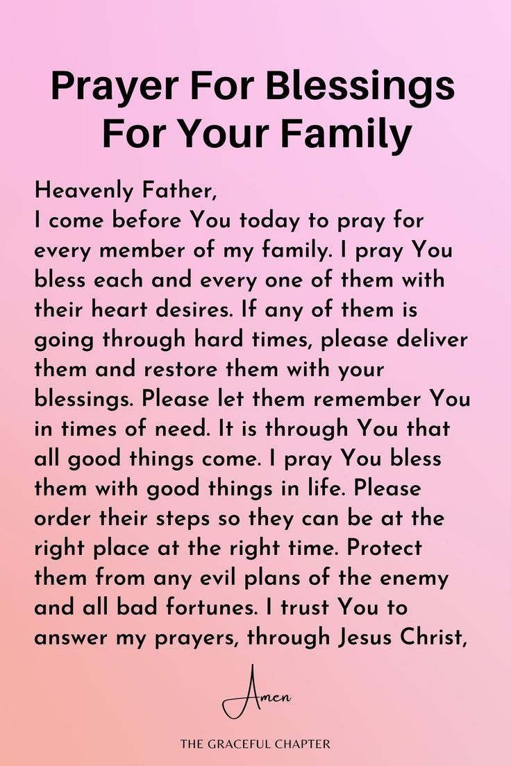 a poem written in pink and purple with the words prayer for blessings for your family