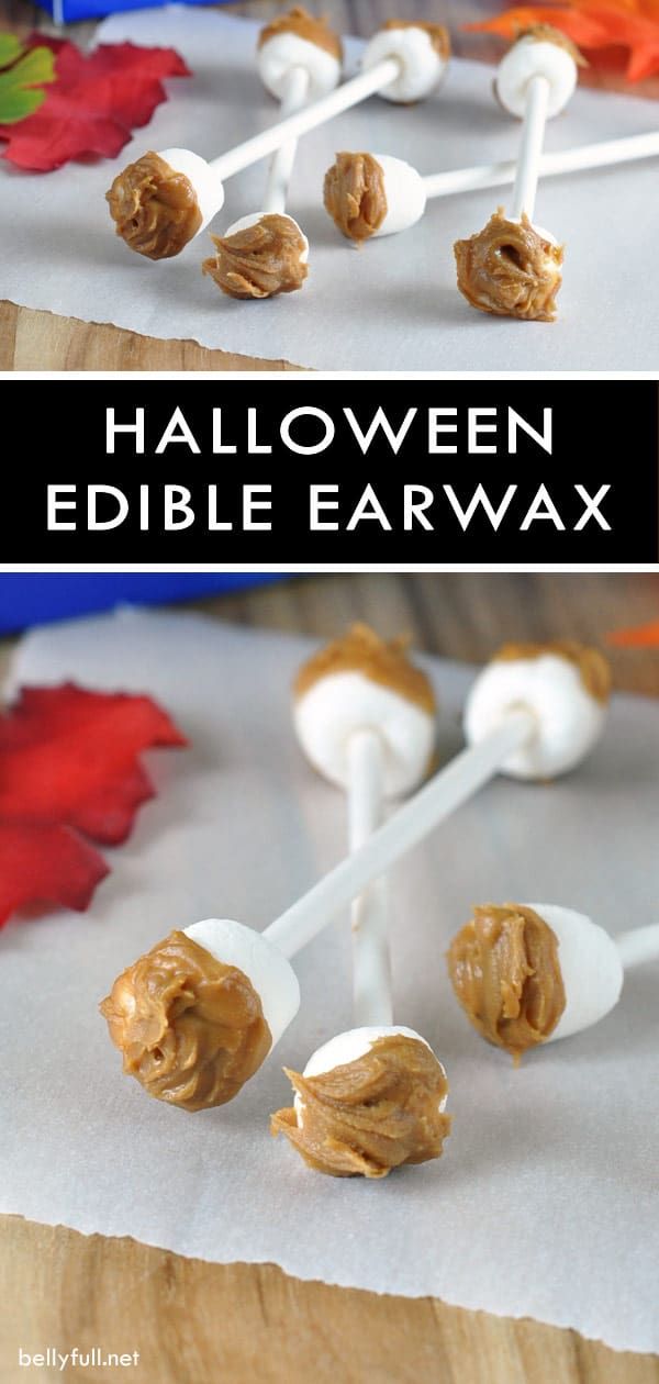 halloween edible earwax with marshmallows on them and the words, halloween edible earwax