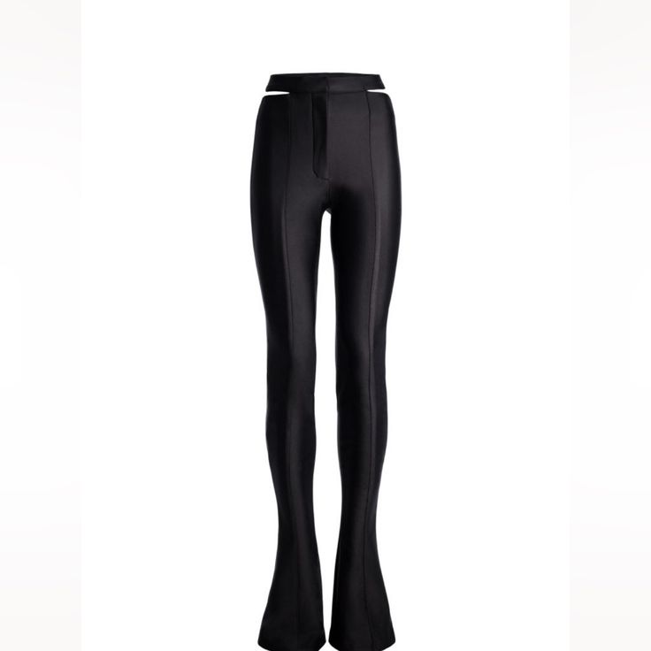 Mugler H&M. Fitted Pants In Thick, Stretch Jersey With A Sheen. Detached Waistband With A Skin-Peeking Cut-Out Section At Back And Discreet Zip Fly At Front With Concealed Button And Hook-And-Eye Fastener. Extra-Long Legs With Stitched Creases At Front And Back And Extra-Flared Hems. Fitted. Composition: Polyamide 78%, Spandex 22% Lining: Cupro 100% New With Tags. They Don’t Fit Me. Mugler Pants, Cutout Pants, Long Legs, Size 16, Workout Pants, Jean Outfits, Cut Out, H&m, Pant Jumpsuit