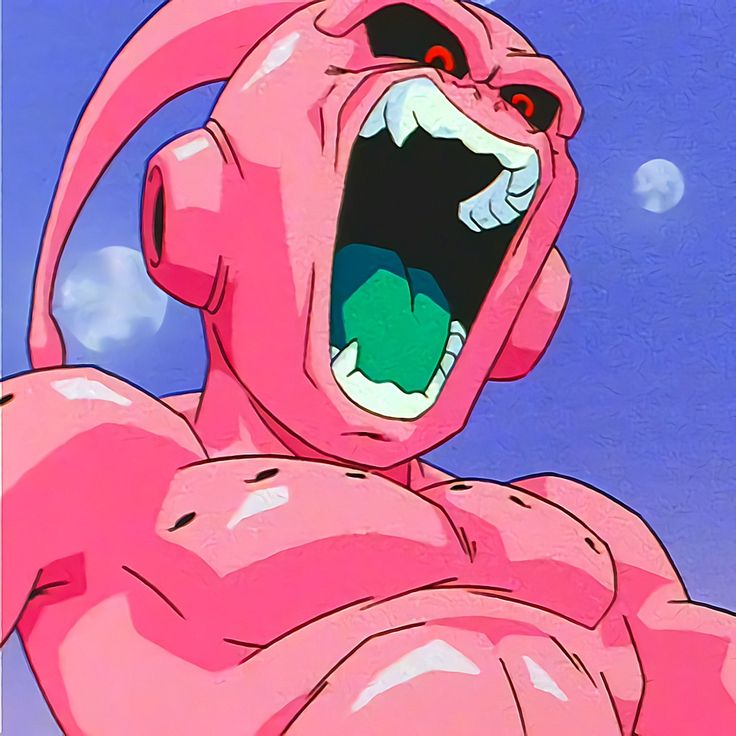 an animated pink creature with its mouth open and tongue out, in front of a blue sky