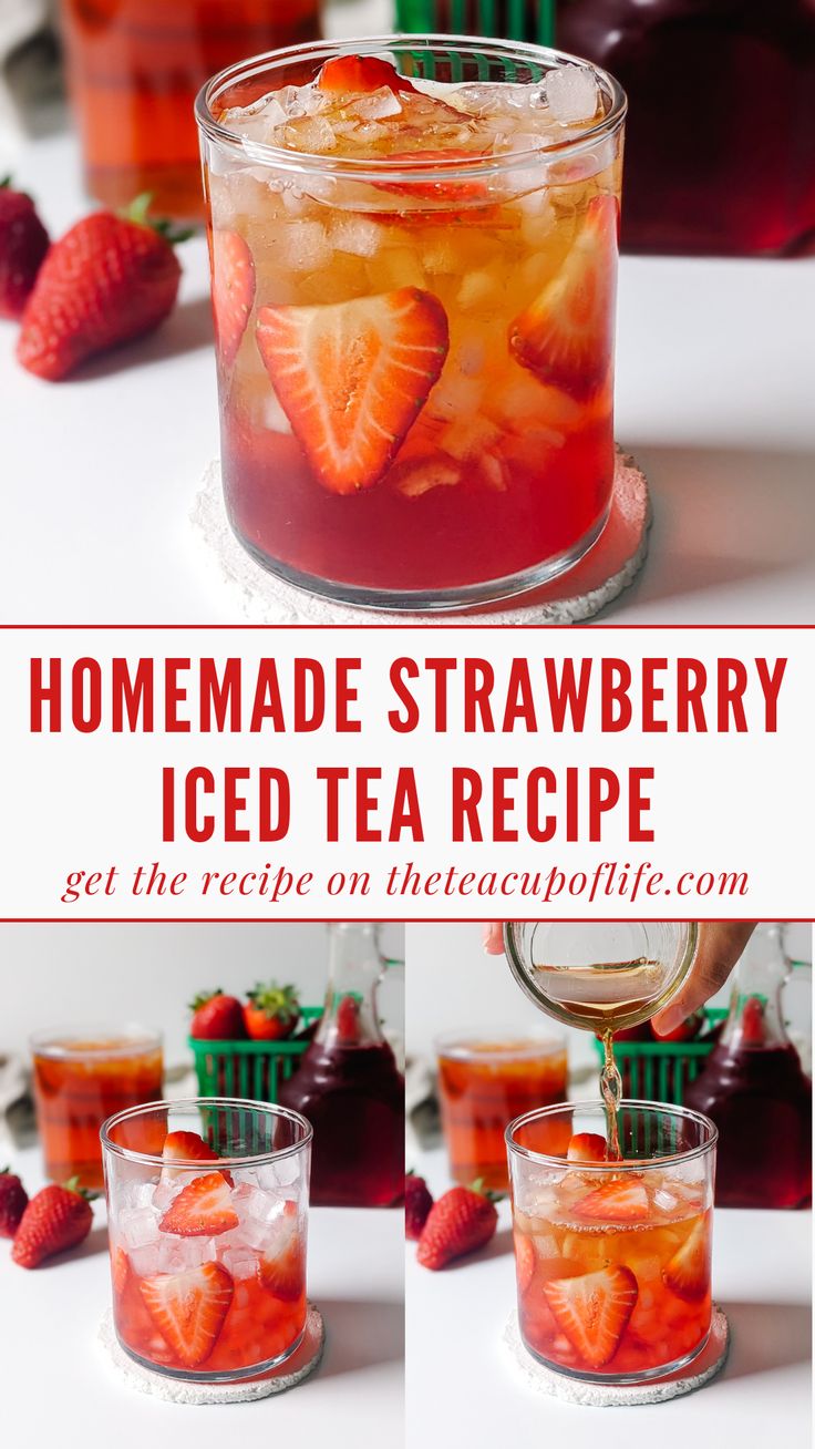 how to make strawberry iced tea at home Cold Tea Recipes, Strawberry Iced Tea, Strawberry Cocktails, Iced Tea Recipe, Fun Drink Recipe, Strawberry Drinks, Strawberry Tea, Homemade Tea, Healthy Lunch Meal Prep